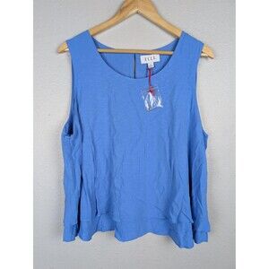 ELLE Tank Top Womens XL Blue Sleeveless Rayon Blouse